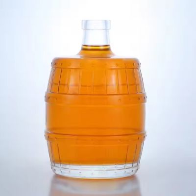 1000 ml barrel shape clear glass bottle with cork cap for vodka tequila rum gin whiskey