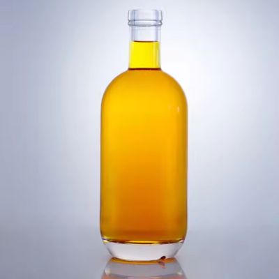 Fancy Design Transparent Round Tequila Glass Bottle 750ml Gin Glass Spirit Bottle Whisky Vodka Glass Bottle With Wood Cork Cap