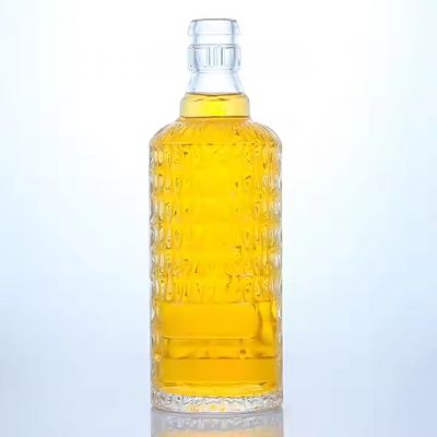 Rcommend Embossed Bottle 750ml Cylinder Curved Neck Empty Liquor Vodka Glass Bottle