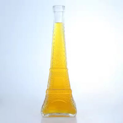 Fancy Eiffel Tower Shape Liquor Bottle 750ml Clear Slide Neck Vodka Glass bottle