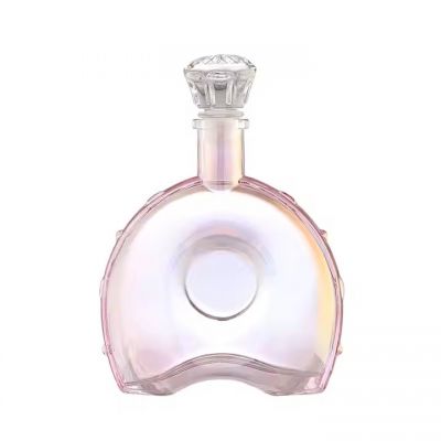 Top Grade electroplate pink color design vodka liquor glass bottle 750 luxury liquor glass bottle 750ml