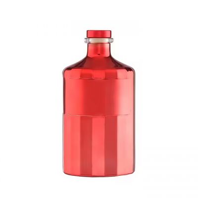 electroplate red color 375ml wine bottle 750ml wholesale glass liquor bottles for whisky with corks