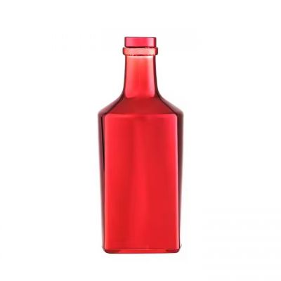 Latest Design red color square bottle custom logo sample luxury 700ml 750ml 200ml empty glass bottle for liquor