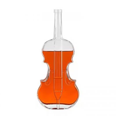 Best selling custom unique empty clear violin whiskey brandy wine liquor glass bottle with cap
