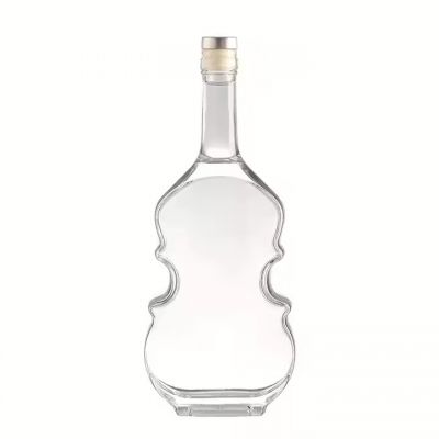 China supplier violin shape empty clear wine bottle whiskey 750ml glass bottle for liquor with cap