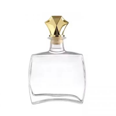 Factory custom 750ml square transparent empty clear glass bottle with cork