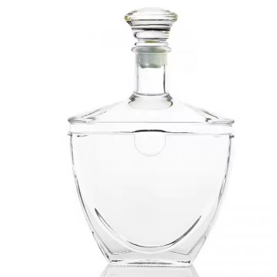 Fancy Unique Design shaped 700ml clear empty whisky vodka glass bottle juice beverage rum glass bottle with glass lid