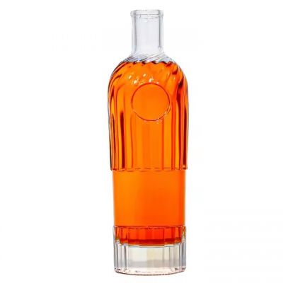 Custom Shape Ribbed Design Wine Bottle 750ml 500ml Gin Whiskey Spirits Vodka Brandy Bottle Packaging Whiskey Bottle Glass