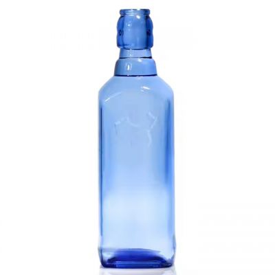Custom 250ml 500ml 700ml 750ml Natural Blue Glass Wine Bottle Vodka Whiskey Gin Rum Tequila Container Glass Bottle