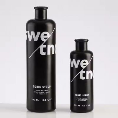 high quality frosted black color round tequila glass bottle 200ml 500ml free sample