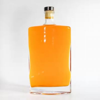 Custom 500ml 700ml 750ml Luxury Flat Shape Alcohol Vodka Gin Tequila Spirits Whiskey Glass Wine Bottle with stopper