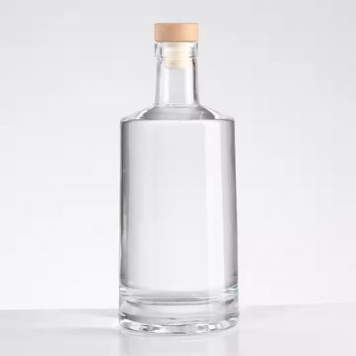 custom glass bottle Flat Mouth Short Neck Cylindrical Shape Vodka Bottle Simple High Capacity Thick Bottom