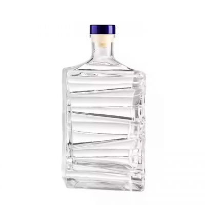 750ml Factory Custom square clear Glass Bottle with Cork