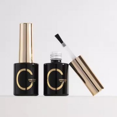 10ml Cylinder Round Glossy Coat Black Empty Uv Gel Polish Glass Bottle Gold Cap Nail Varnish Liquid Oil Container Free Sample