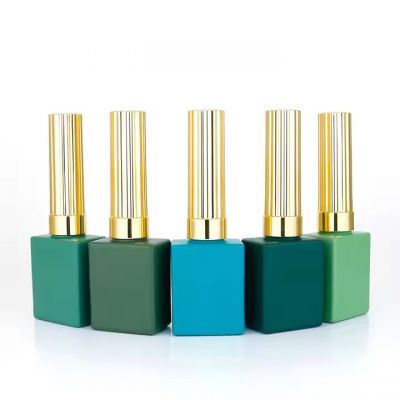 Custom Nail Gel 10ml 15ml Green Blue square Fancy Nail Polish Bottle with Gold Cap for Top Coat Base Coat