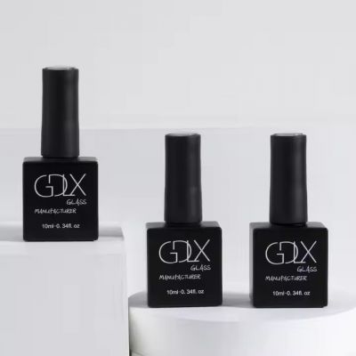 10ml Rectangular Empty Glass Uv Gel Nail Varnish Bottle with Brush Black Glass Nail Varnish Bottle