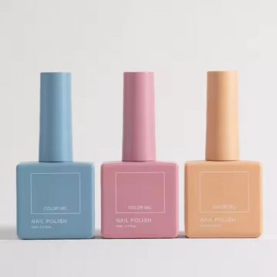 Custom Square Pink and White 10ml 12ml 15ml Gel Nail Polish Bottles with Transparent Tape Brush for Packaging Screen Printing