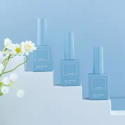 Custom logo square Blue Empty Glass 10ml 12ml 15ml Uv Gel Nail Polish Bottle Wholesale