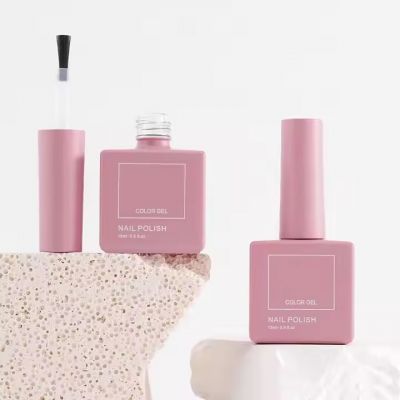 Custom 10ml 12ml 15ml square pink and White Nail Polish Bottle Transparent Tape Brush Nail Polish Bottle Wholesale