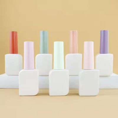 White square Empty Nail Polish Glass Bottle with pink Caps and Brush Can Accept Customized 11ml