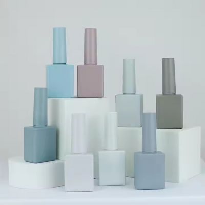 Custom Printing Glass square Blue 12ml 10ml Empty Glass Nail Polish Bottle with Cap and Brush