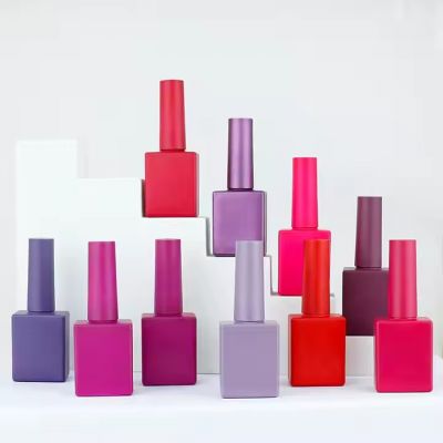 Private Logo10ml 12ml 15ml Red Purple square Shape Glass Nail Polish Bottle with Brush and Cap