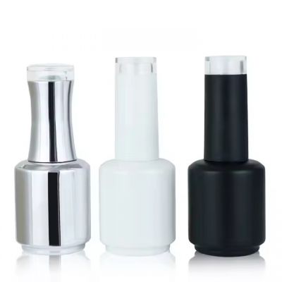 Custom White Silver Black Glass Nail Polish Bottle Round Nail Polish Empty Bottle 15ml