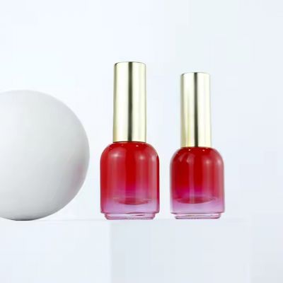 Custom Private Label Gradient Red Point Empty Nail Polish Glass Bottle With Flat Brush