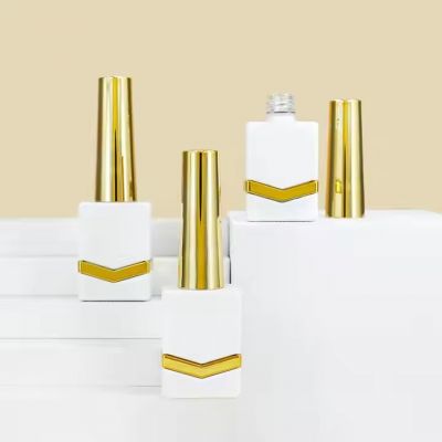 Creative 11ml White Empty Nail Polish Glass Bottle with Yellow Metal Patch