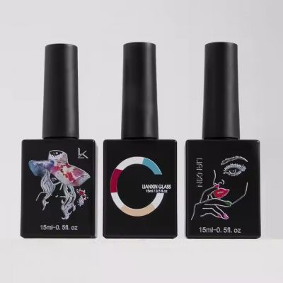15 ml Matte Black Square Nail Polish Bottle Factory Custom Print Logo Uv Gel Nail Oil Liquid Glass Bottle Empty