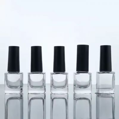 Empty square Nail Polish Bottle with Black Plastic Lid and Brush clear Glass 17ml