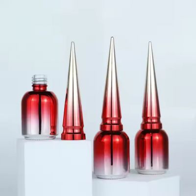 Empty Glass Round Nail Polish Bottle Aluminium Red Electroplating Beautiful Nail Poloish Bottles