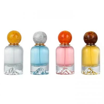 Luxury New Design Color Translucent 50ml Unique Dome Parfum Bottle Empty Round Atomizer Perfume Bottle With Wood Ball Cap