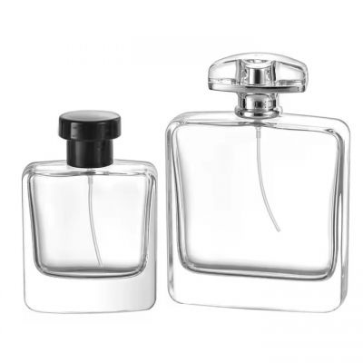 Custom Logo Perfume Bottle 30ml 50ml 100ml Flat Square Clear 15mm Crimp Neck Empty Perfume Bottle With Box Packaging
