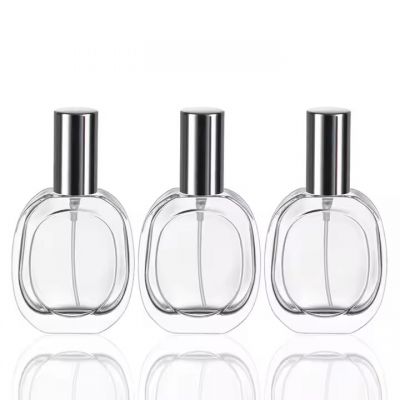 In Stock Travel Pocket Perfume Glass Bottle Empty Flat Oval 50ml Clear Glass Perfume Spray Bottle With Box