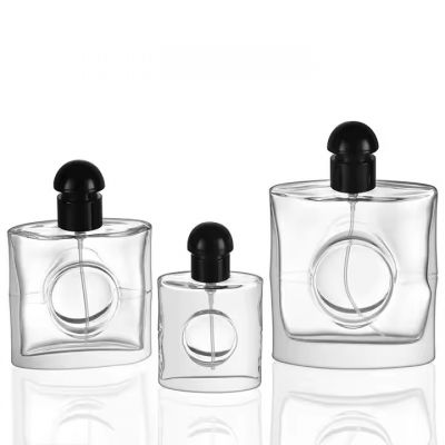 Wholesale Manufacturer Cosmetic Packaging 100ml 50ml 30ml Empty Clear Square Glass Spray Perfume Bottle with Black Cap
