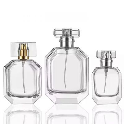Custom Logo Mini Flat Clear Hexagon Perfume Bottle 30ml 50ml Empty Glass Fragrance Glass Perfume Bottles