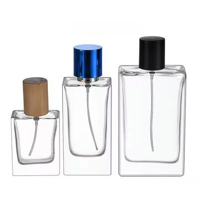 Factory Supply Custom Logo Square Flat Spray 30ml 50ml 100ml Perfume Bottle Clear Perfume Glass Bottle with Outer Box
