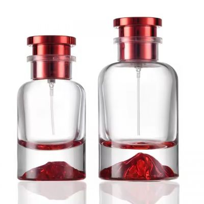 New Design Red Gradient Thick Bottom Mountain Peaks Empty Round Spray Perfume Fragrance Parfum Bottles With Paper Tube