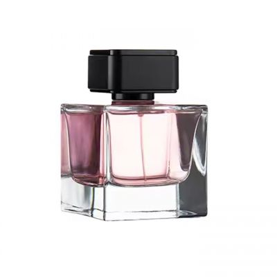 100ml Crystal Glass Perfume Bottle Square and Clear Perfume Bottle With Black Plastic Cap and Box