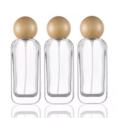 FEA 15mm Crimp 50ml Spherical Empty Wood Ball Cap Type Glass Perfume Bottle