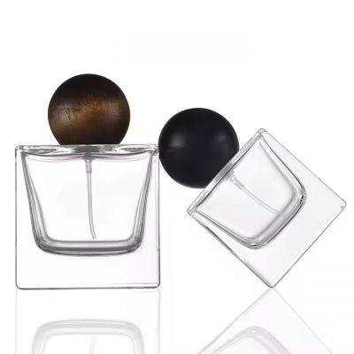 Luxury Clear Thick Bottom Parfum Square 30ml 50ml 100ml Frasco De Perfume Bottles With Spherical Wooden Cap