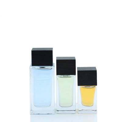 Custom Logo Empty Perfume Bottle Square Perfume Bottle Wooden Cap 30 ml Perfume Bottle With Box