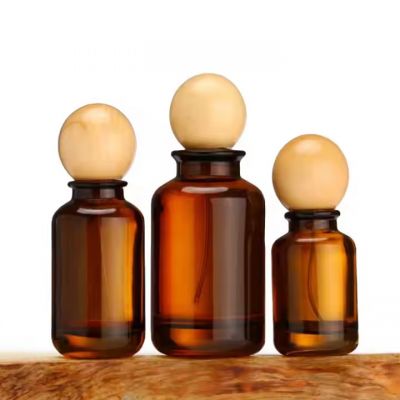 Custom Perfume Bottles 100ml 50ml 30ml Amber Glass Perfume Bottle Luxury 15mm Crimp Perfume Bottle With Wooden Cap