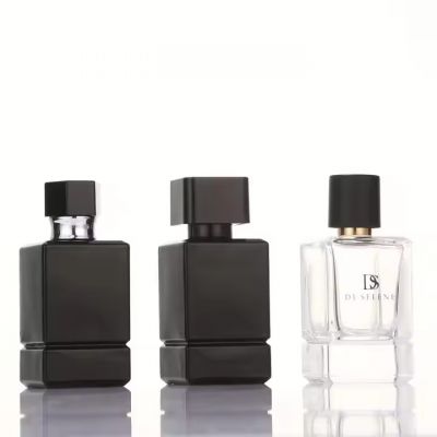 Glass Perfume Bottle Packaging 50ml 100ml Clear Black Portable Square Luxury Empty Perfume Bottle With Sprayer