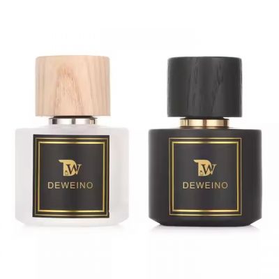 Round Glass Perfume Bottle 30ml 50ml Black Perfume Bottle Crimp Neck Perfume Spray Glass Bottle With Black Wood Cap