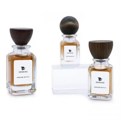 Empty Perfumes Packaging Bottles 30ml 50ml 100ml Luxury Square Perfume Bottle Wooden Cap Perfume Bottle