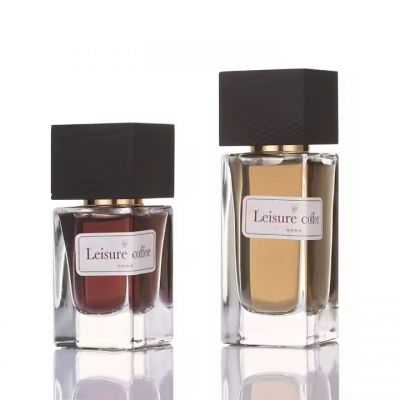 ODM&OEM Perfume Bottle Custom Logo Square Bottle Series With Wood Cap 30ml 50ml 100ml Glass Perfume Bottle