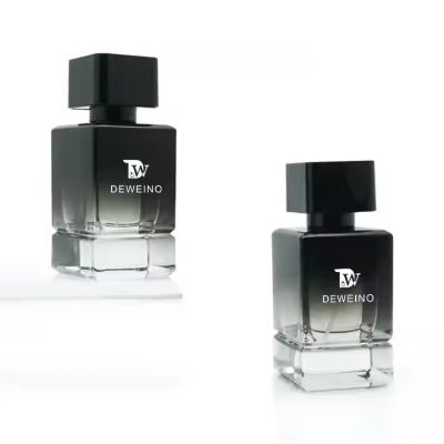 Custom 50ML Black Gradient Square Perfume Bottle 50ML Heavy Thick Base Spray Bottle Luxury Black Mens Perfume Spray Bottle