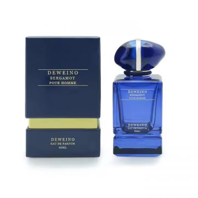 Wholesale 50Ml Perfume Bottle Blue Square Glass Perfume Bottle Empty Custom Perfume Bottle With Box Packaging